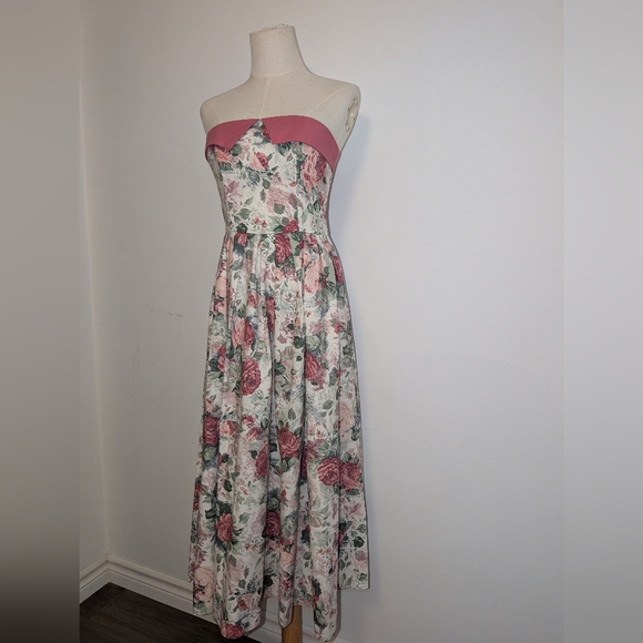 Vintage Laura Ashley Strapless Floral Midi Dress - Picture 2 of 10